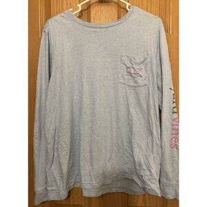 Vineyard Vines T Shirt Mens XXL Blue Long Sleeve Pocket Whale Tee Spell Out